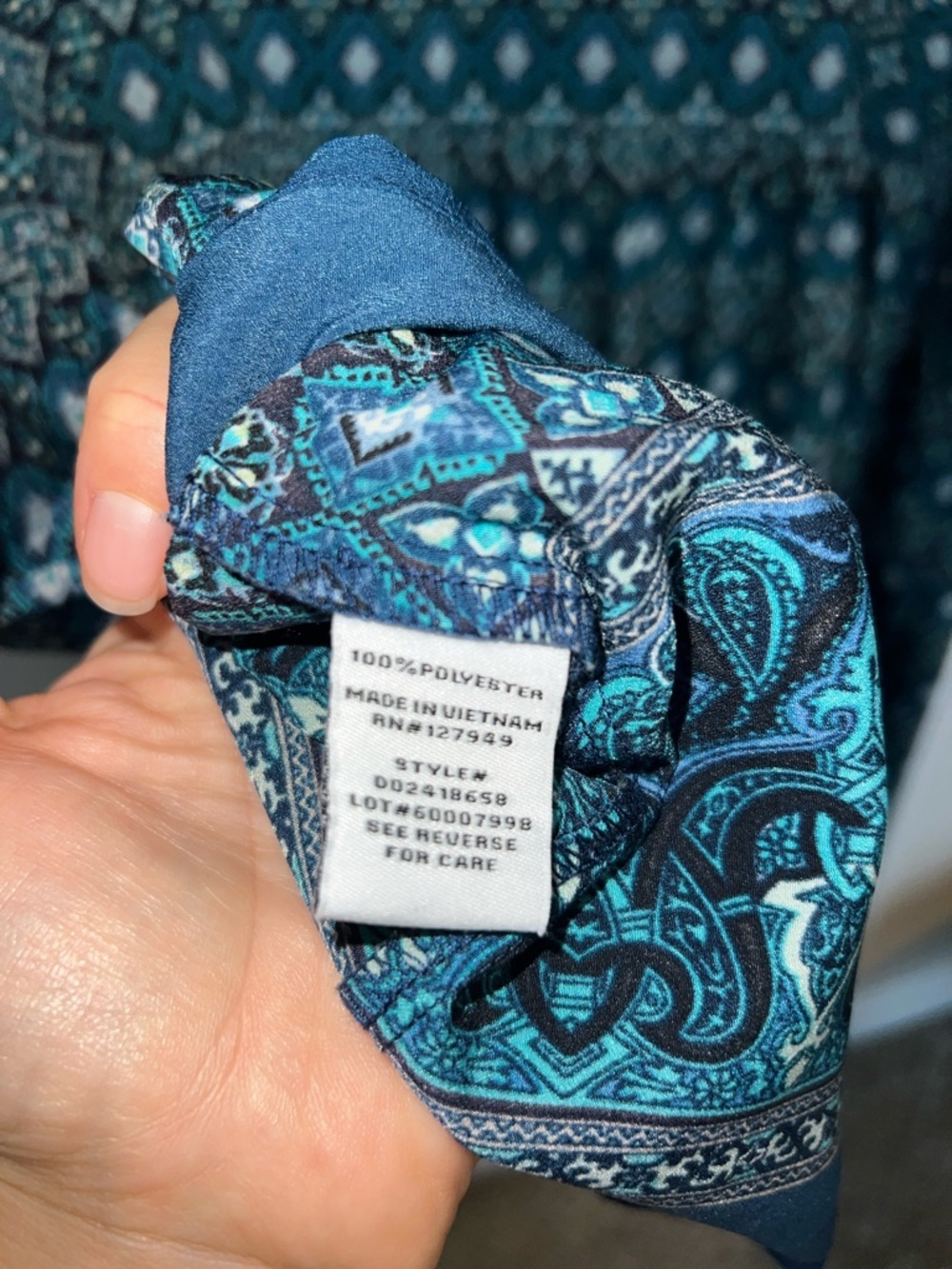 Emma & Michele Teal & Navy Geometric Lightweight Comfy Flowy Boho Dress Size XL - Picture 8 of 8
